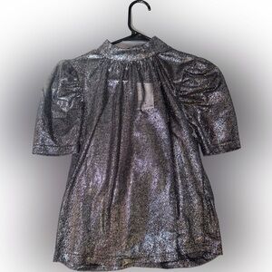 H&M divided shiny metallic semi-sheer blouse high collar​​ NWT​